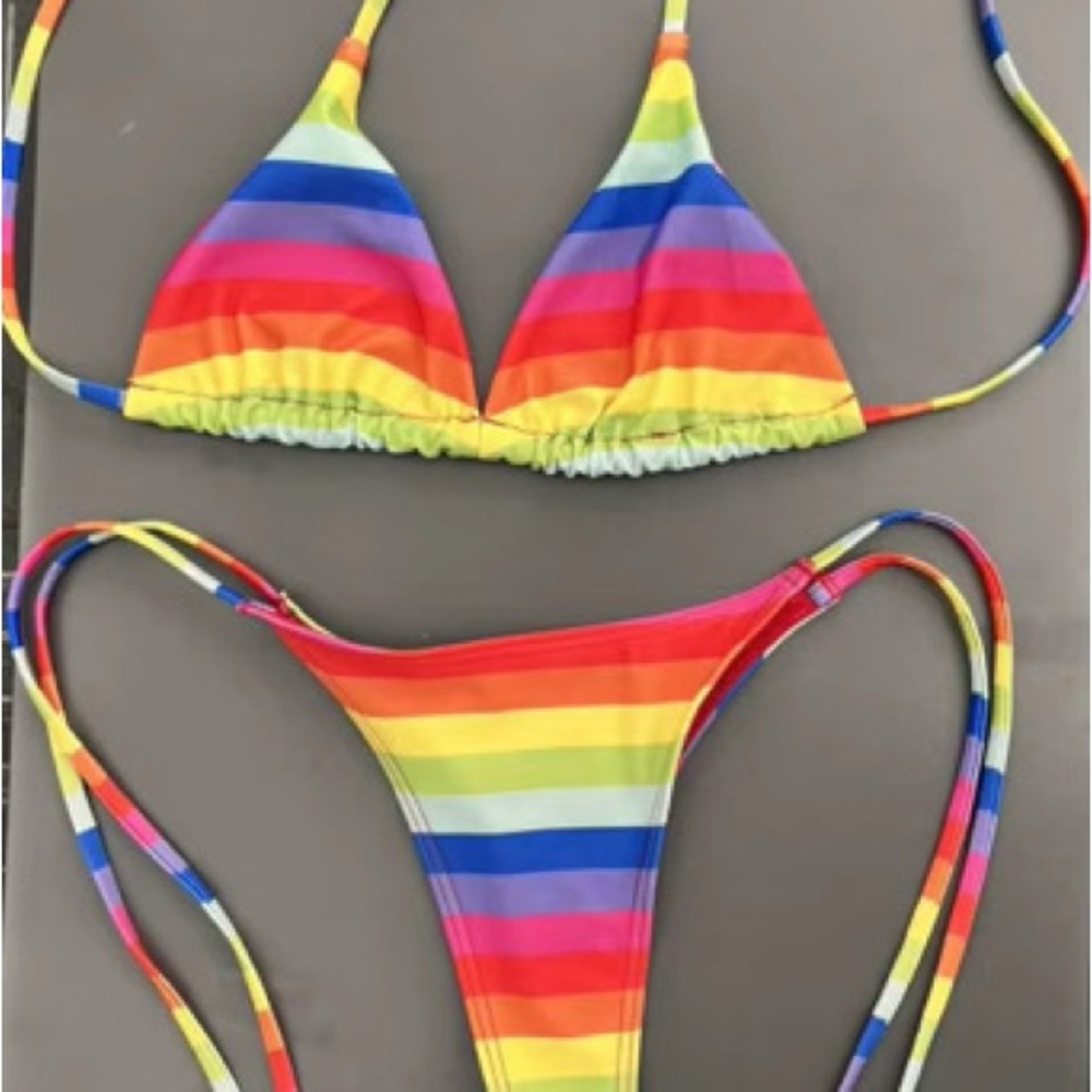 Rainbow Striped Bikini Set